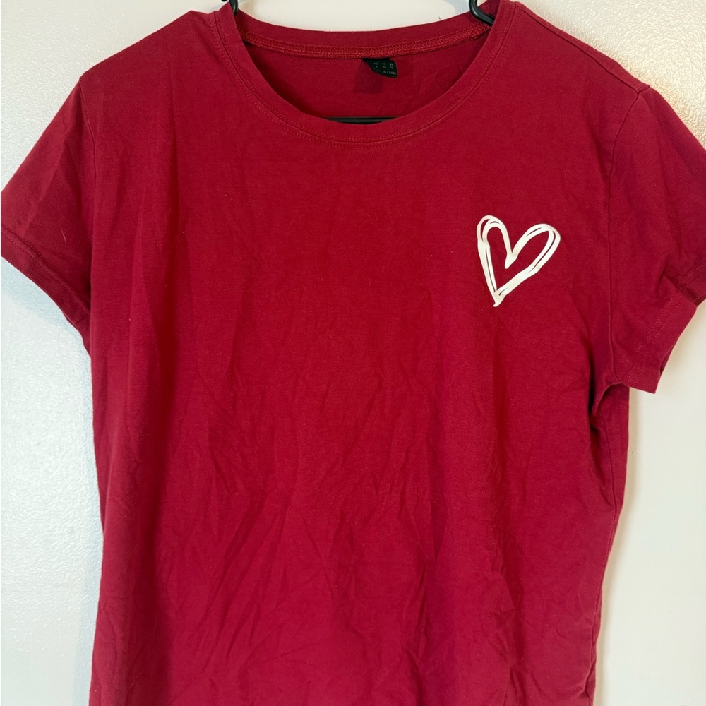 SHEIN Crimson Tee with White Heart Accent